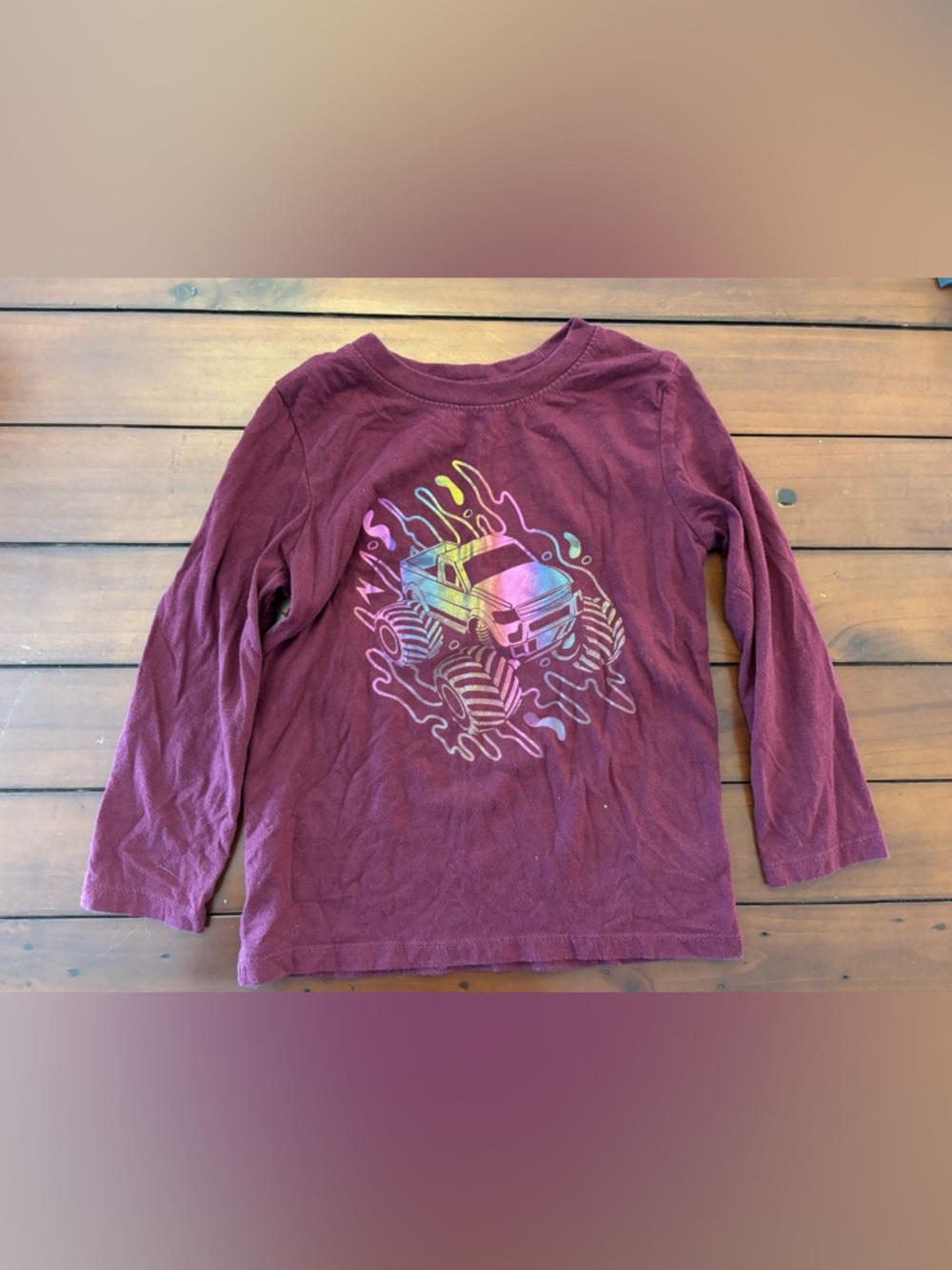 Cat & Jack Burgundy Long-Sleeve Tee with Rainbow Monster Truck Graphic